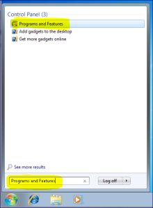 Programs Andd Features on the Start Menu